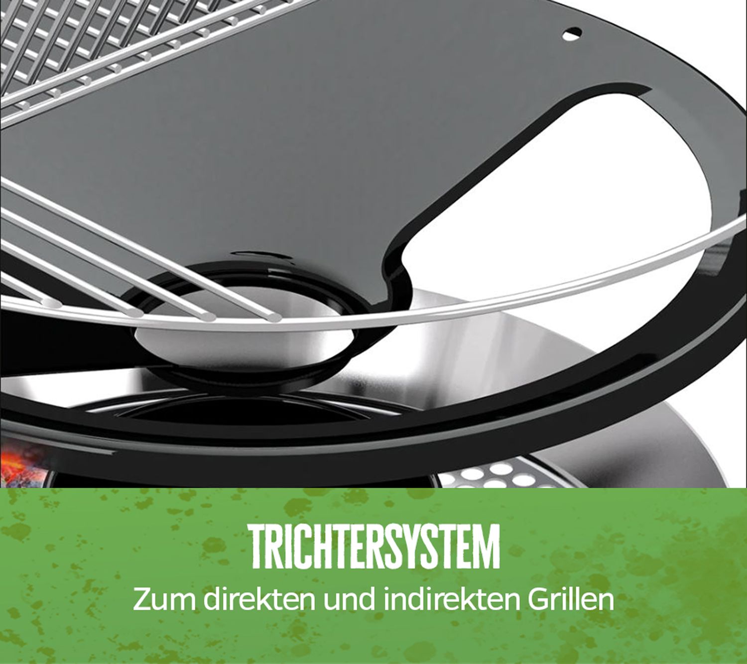 Detalj av Kulegrill Chelsea 480 C svart trichtersystem