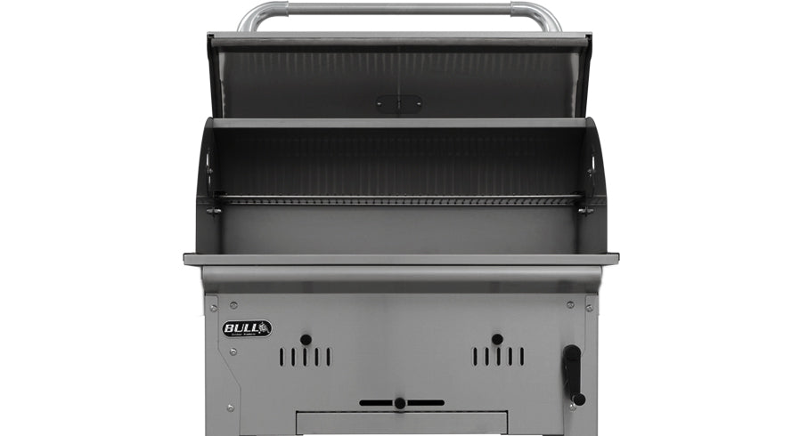 Detalj av kullrist og termometer på Kullgrill Bison innebygd grill rustfritt stål