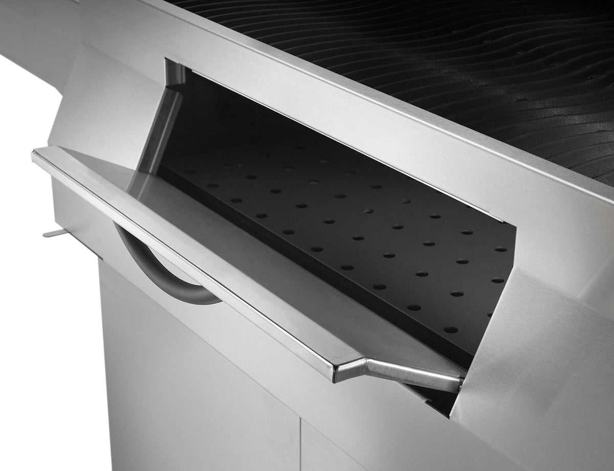Kullgrill Charcoal Professional rustfritt stål grillstasjon nærbilde av termometer