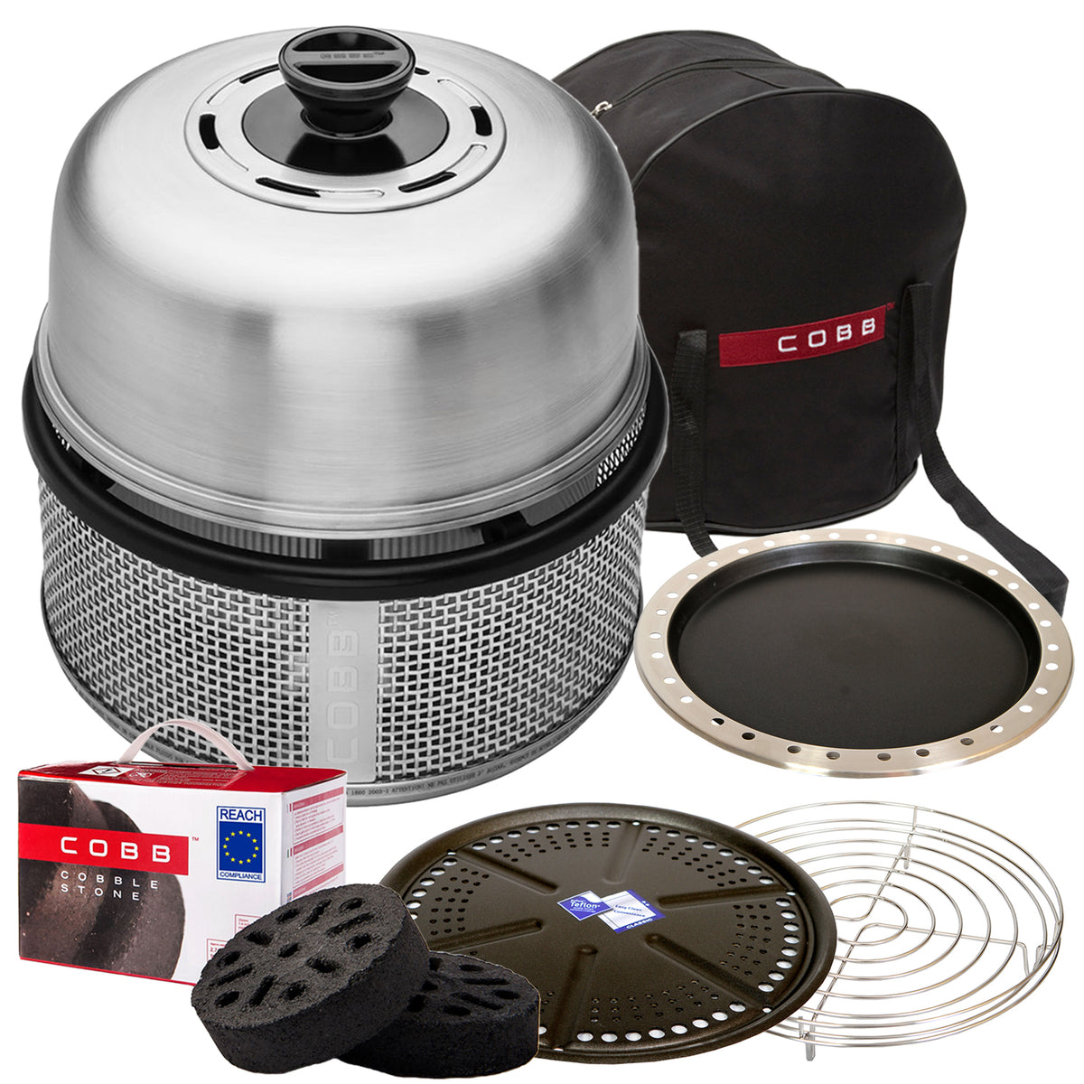 Kullgrill Premier AIR Deluxe med grillplate og panne forfra
