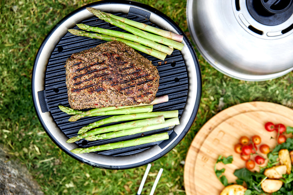 Kullgrill Premier AIR Deluxe med kyllingholder og tilbehør detalj av grillflate