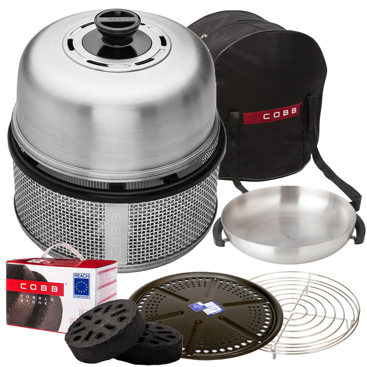 Kullgrill Premier AIR Deluxe med grillplate og wok - Cobb forfra