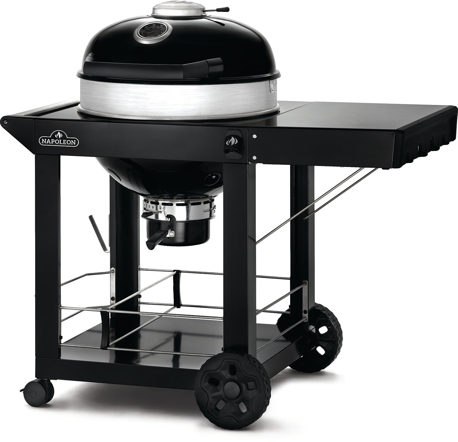 Kullgrill PRO-CART kulegrill 57 cm med vogn og støpejernsrist forfra