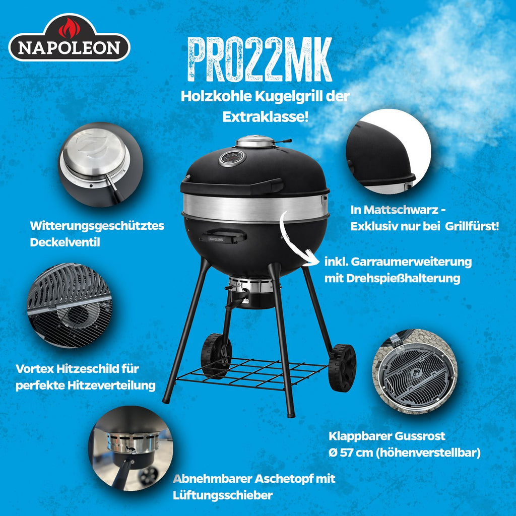 Kullgrill PRO kulegrill 57 cm med støpejernsrist matt svart bakside