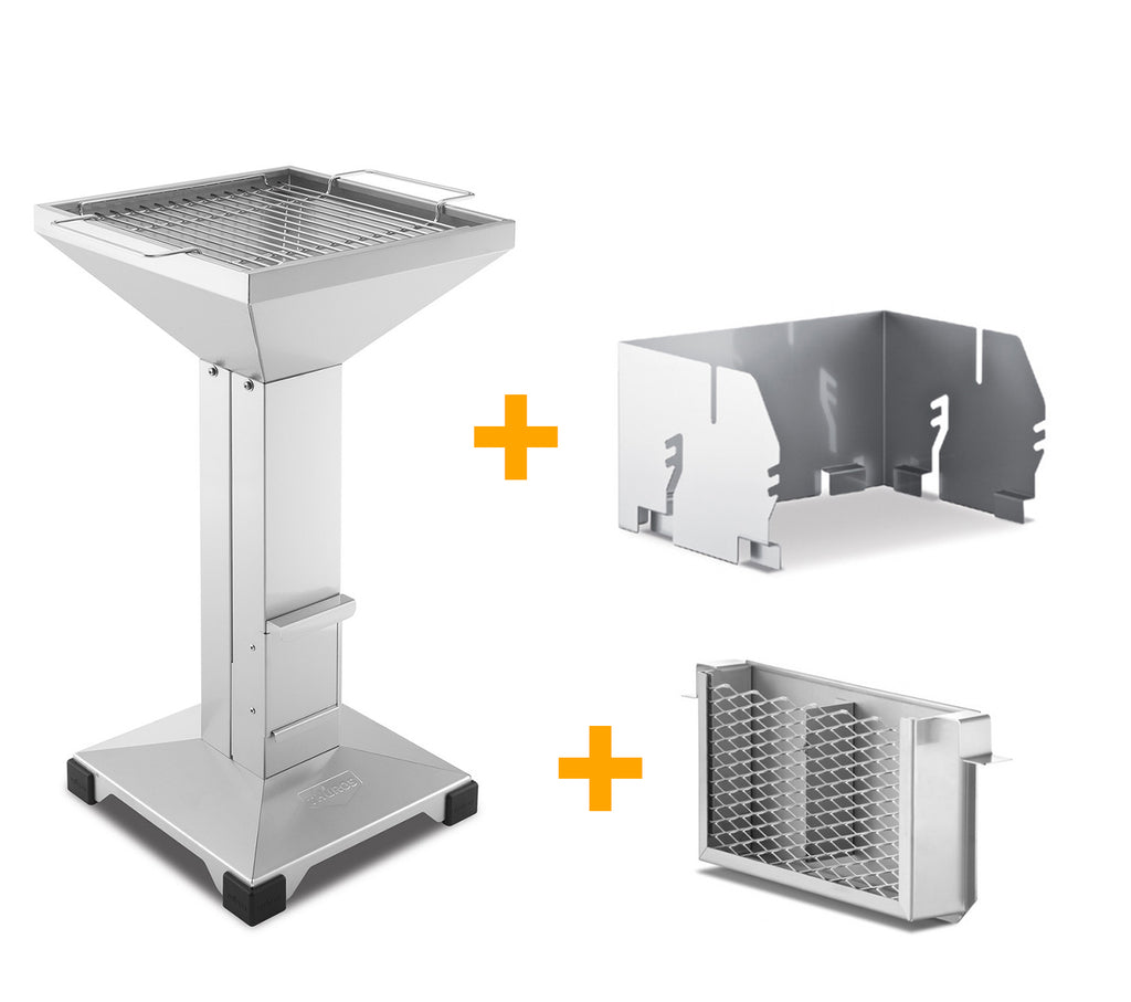 Kullgrill T2 rustfritt stål søylegrill 35x35 cm forfra