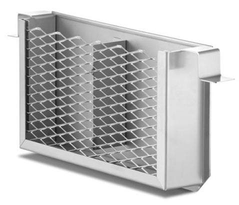 Kullgrill T2 rustfritt stål søylegrill 35x35 cm montert på terrasse