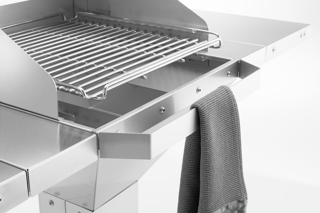 Kullgrill T300 grillstasjon 42x42 cm rustfritt stål detalj lokk