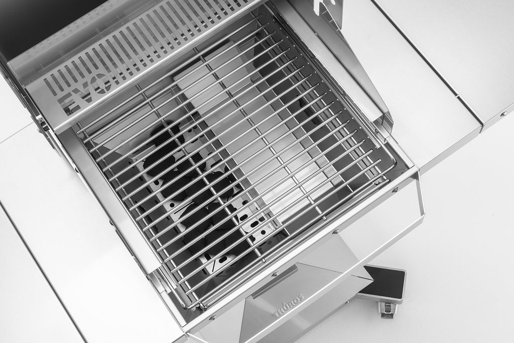 Kullgrill T300 grillstasjon 42x42 cm rustfritt stål - Thüros montert med sidebord