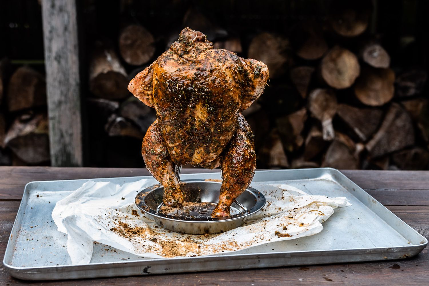 Montert Kyllingholder med fettoppsamler rustfritt stål Grillfürst med kylling