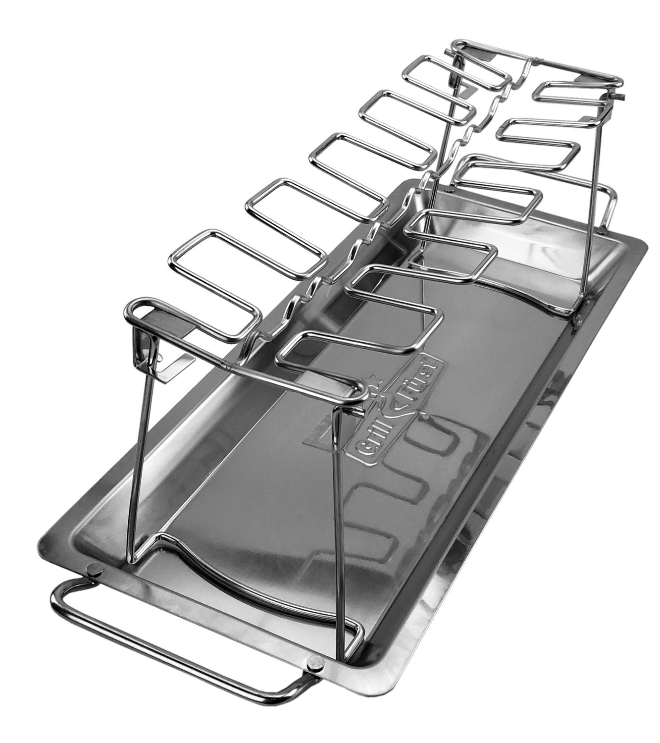 Kyllingvingeholder rustfritt stål 12 plasser 45 cm - Grillfürst forfra