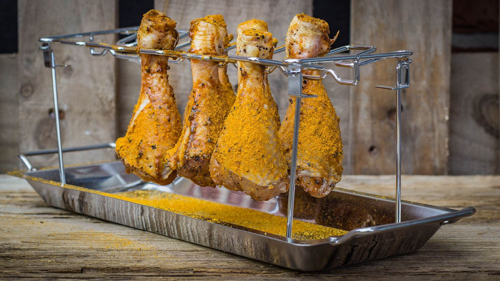 Nærbilde av kyllingvingeholder rustfritt stål 12 plasser 45 cm - Grillfürst