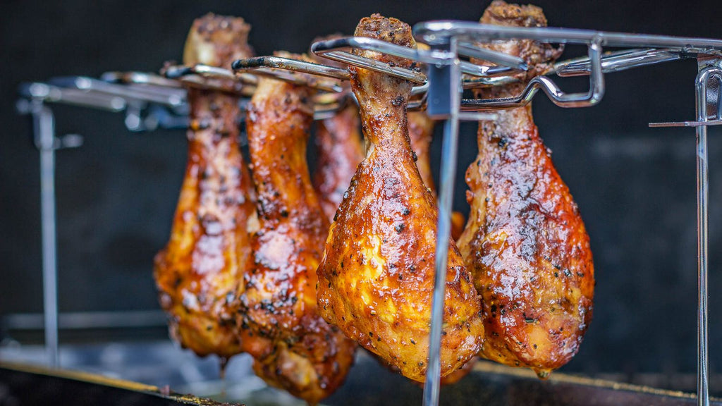 Montert kyllingvingeholder rustfritt stål 12 plasser 45 cm - Grillfürst med kyllingvinger