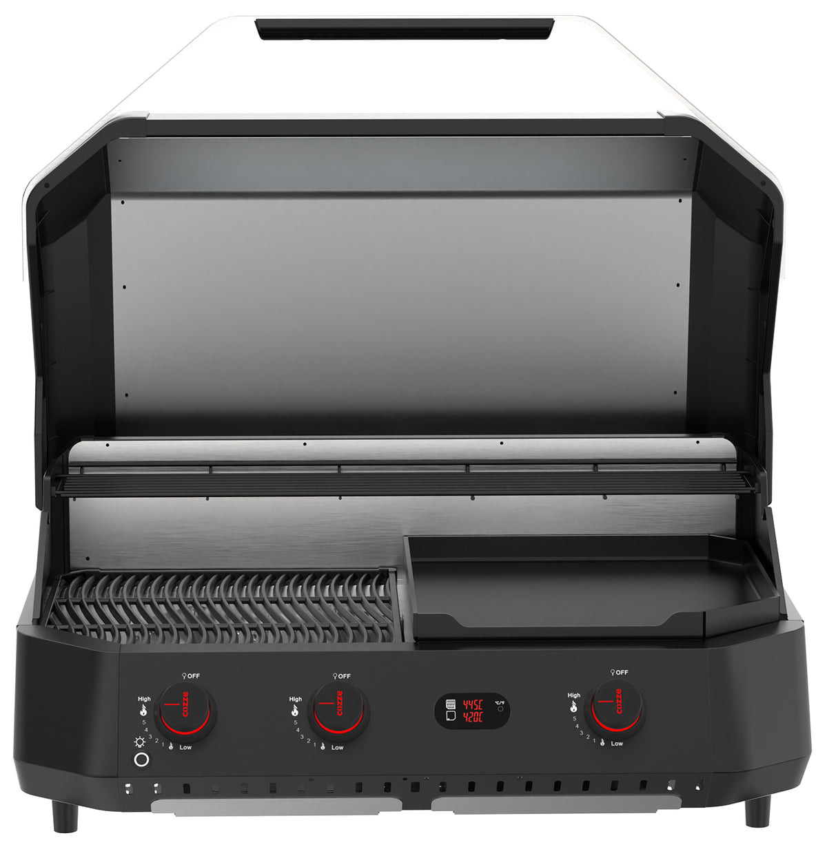 Led-belysning på kontrollknapper på Plancha grill G-800 Combo med grillsett