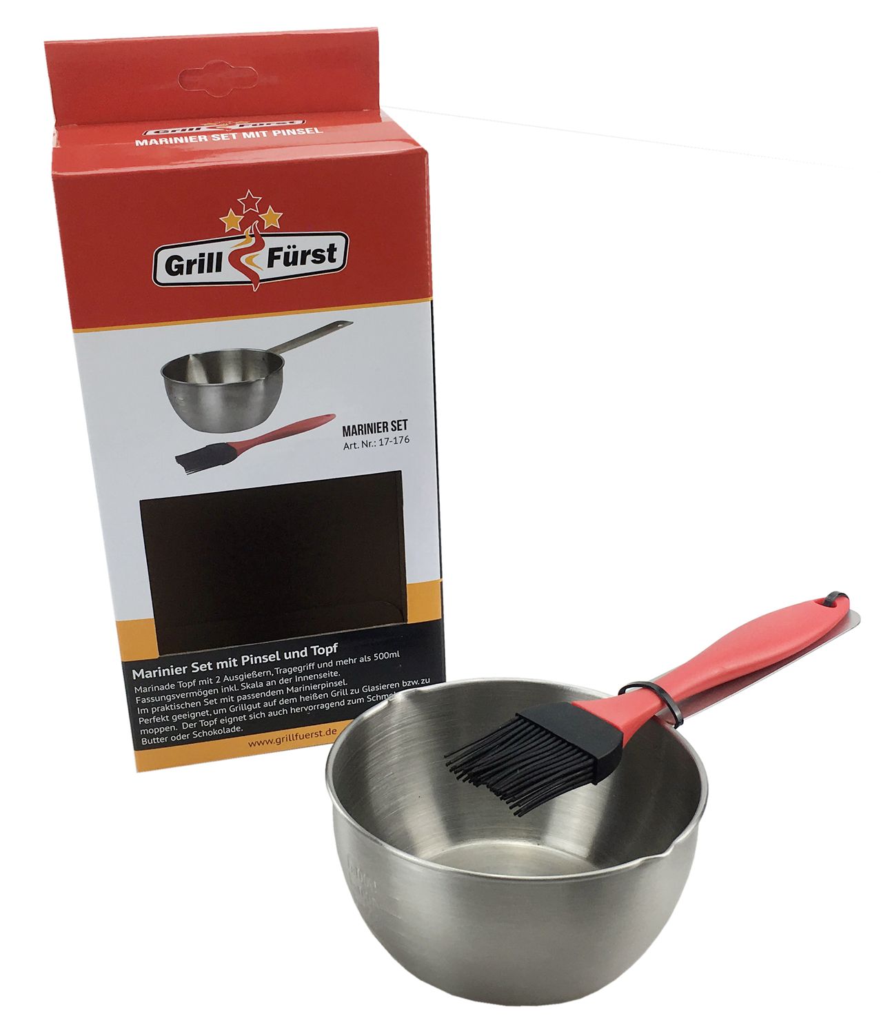Marinadepensel og sauskopp i rustfritt stål - Grillfürst forfra
