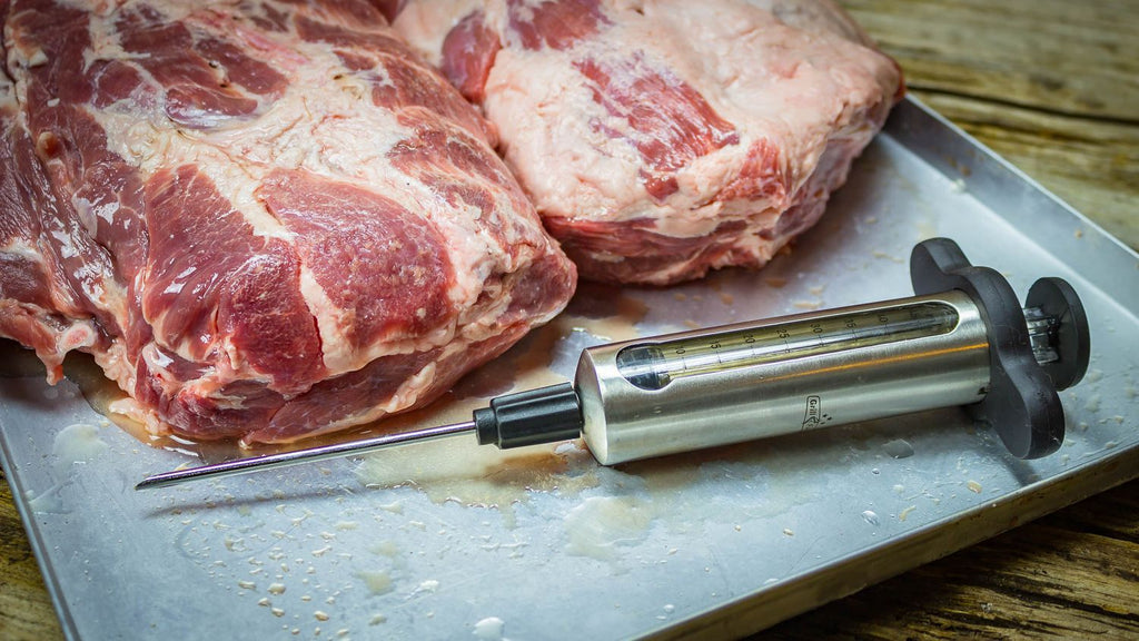Montert Marinadesprøyte sett rustfritt stål - Grillfürst med oppbevaringsboks