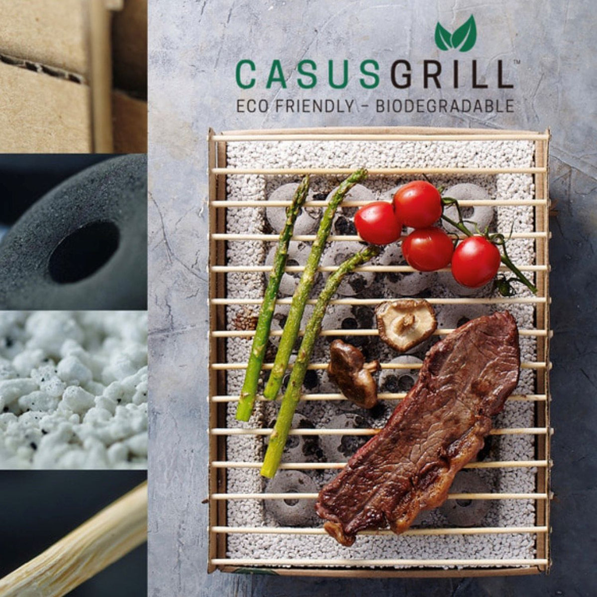 Nærbilde av grillflate på Miljøvennlig engangsgrill biologisk nedbrytbar 32x24 cm CasusGrill