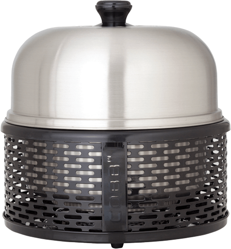 Montert Kullgrill Pro Black sett med grillplate og bæreveske i bruk