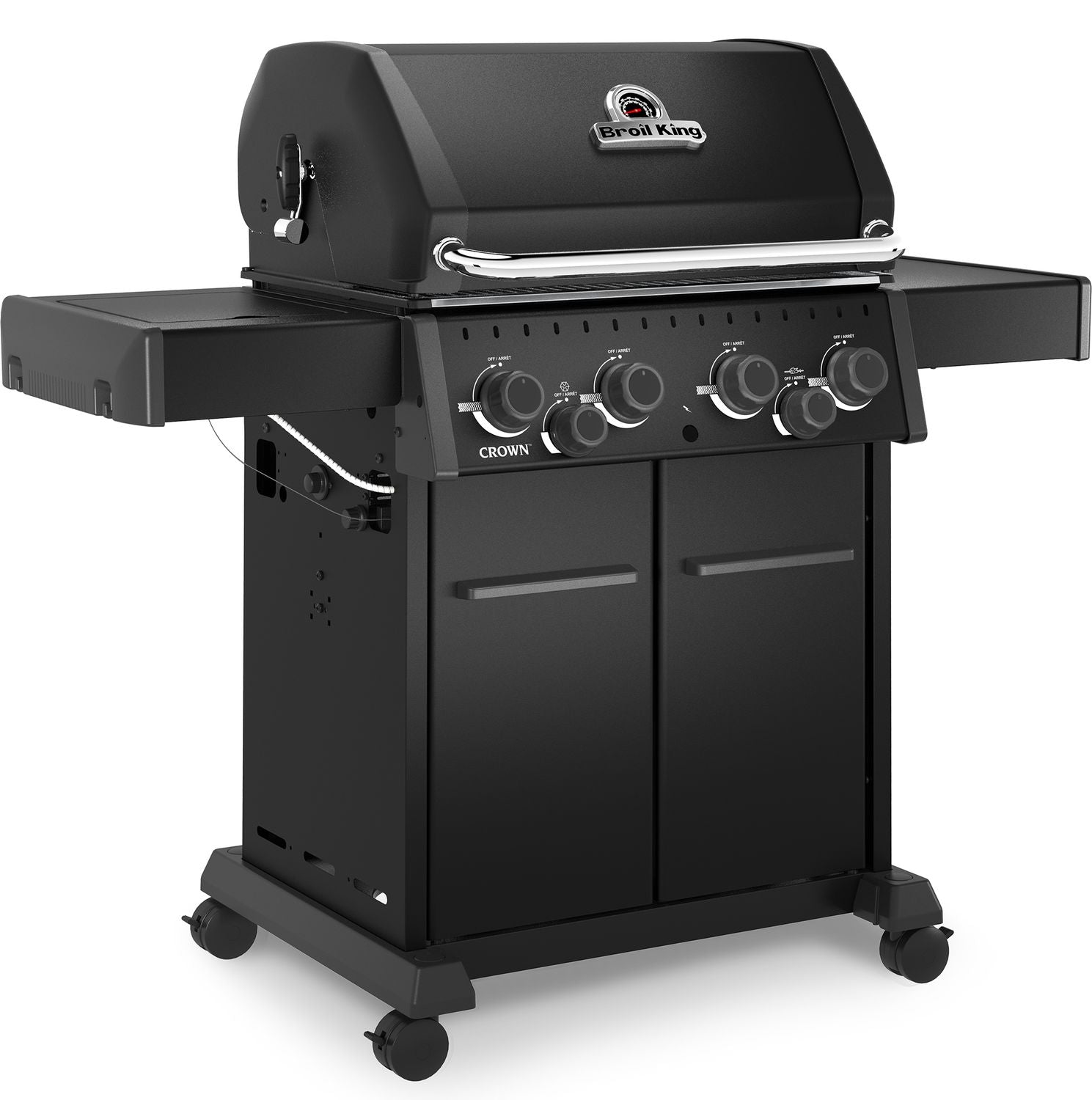 Nærbilde av kontrollpanel og dreieknapper på Gassgrill Crown 490 Shadow