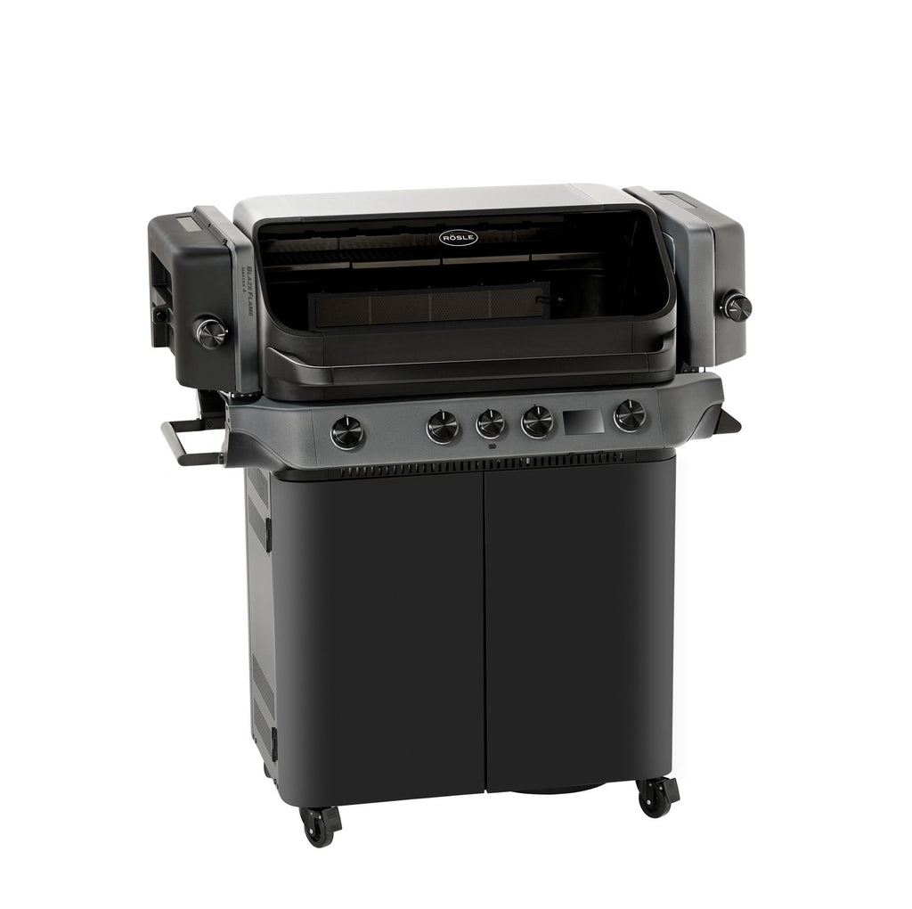 Nærbilde av kontrollpanel på Gassgrill BLAZEFLAME Master 4 med sidebrenner