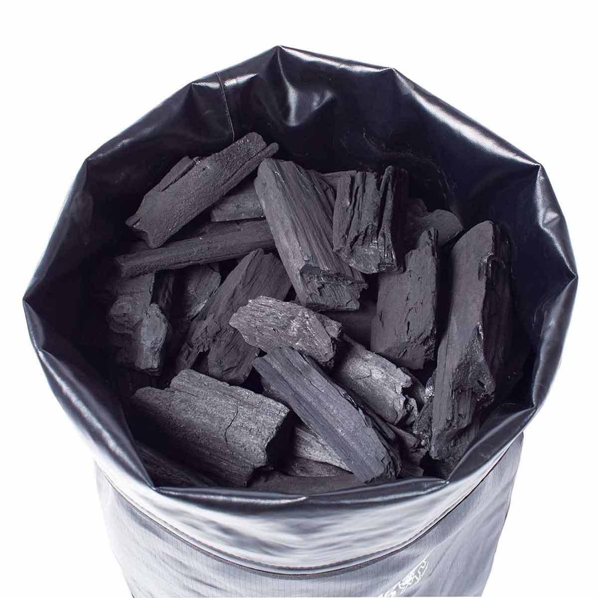 Nærbilde av polyestermateriale på Oppbevaringspose for trekull 9 kg - Big Green Egg