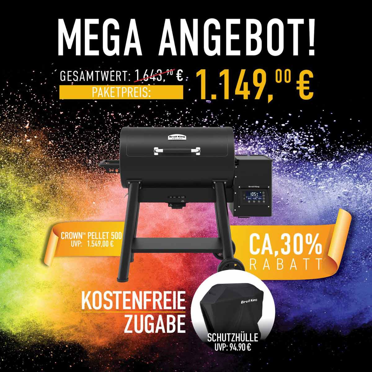 Pelletsgrill Crown Pellet 500 med grilltrekk forfra