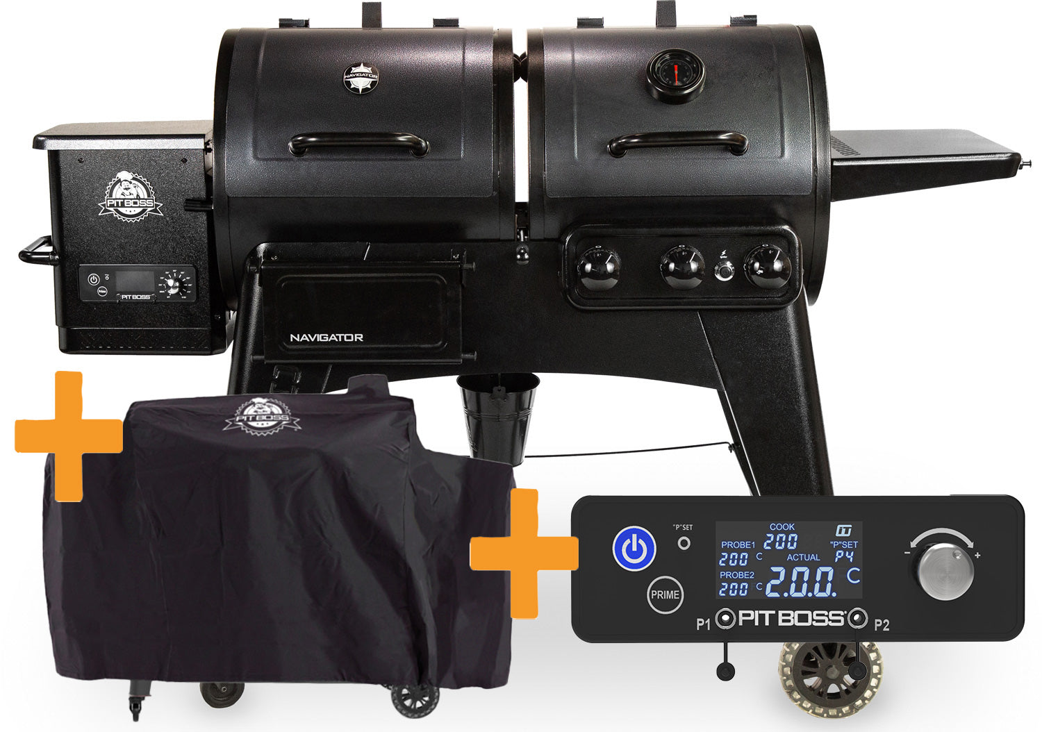 Pelletsgrill Navigator 1230 kombi med WiFi og grilltrekk forfra