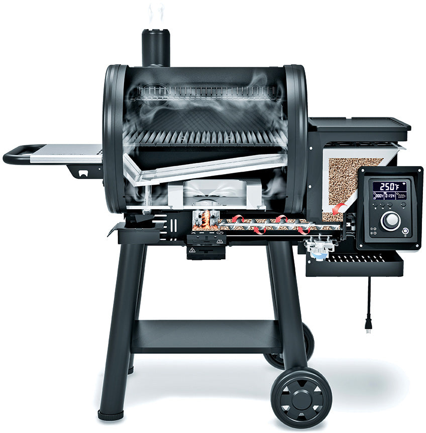 Pelletsgrill Regal Pellet 400 med WLAN montert med åpen lokk