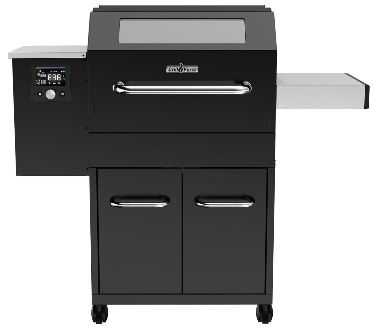 Pelletsgrill S280 rustfritt stål rist 60 cm frontside