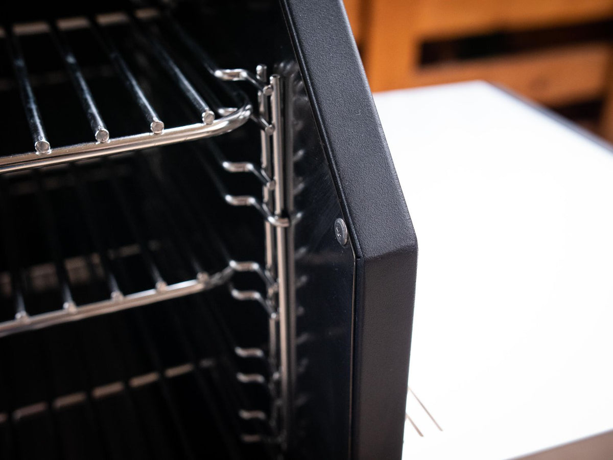Pelletsgrill S280 rustfritt stål rist 60 cm sidebord klappet ut