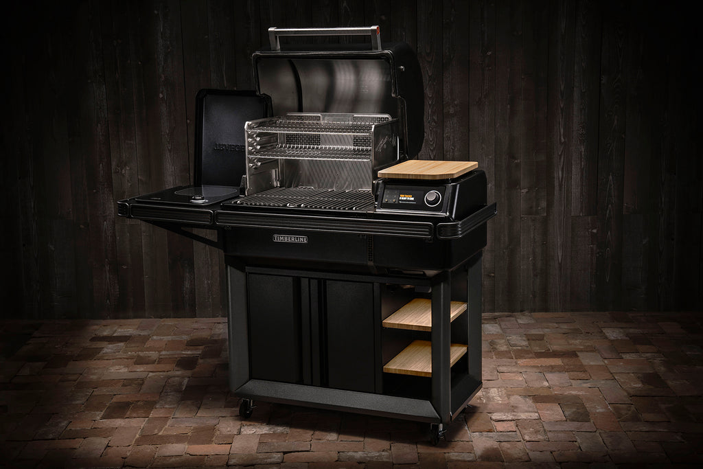 Nærbilde av Pelletsgrill Timberline med WiFire og Meater - Traeger temperaturkontroll