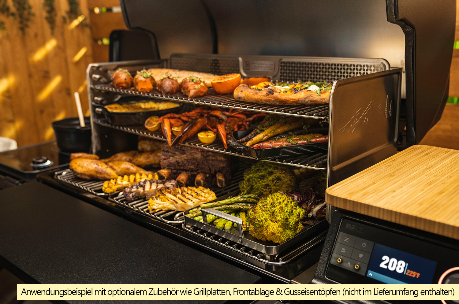 Nærbilde av kontrollpanel på pelletsgrill Timberline XL med WiFire og Meater
