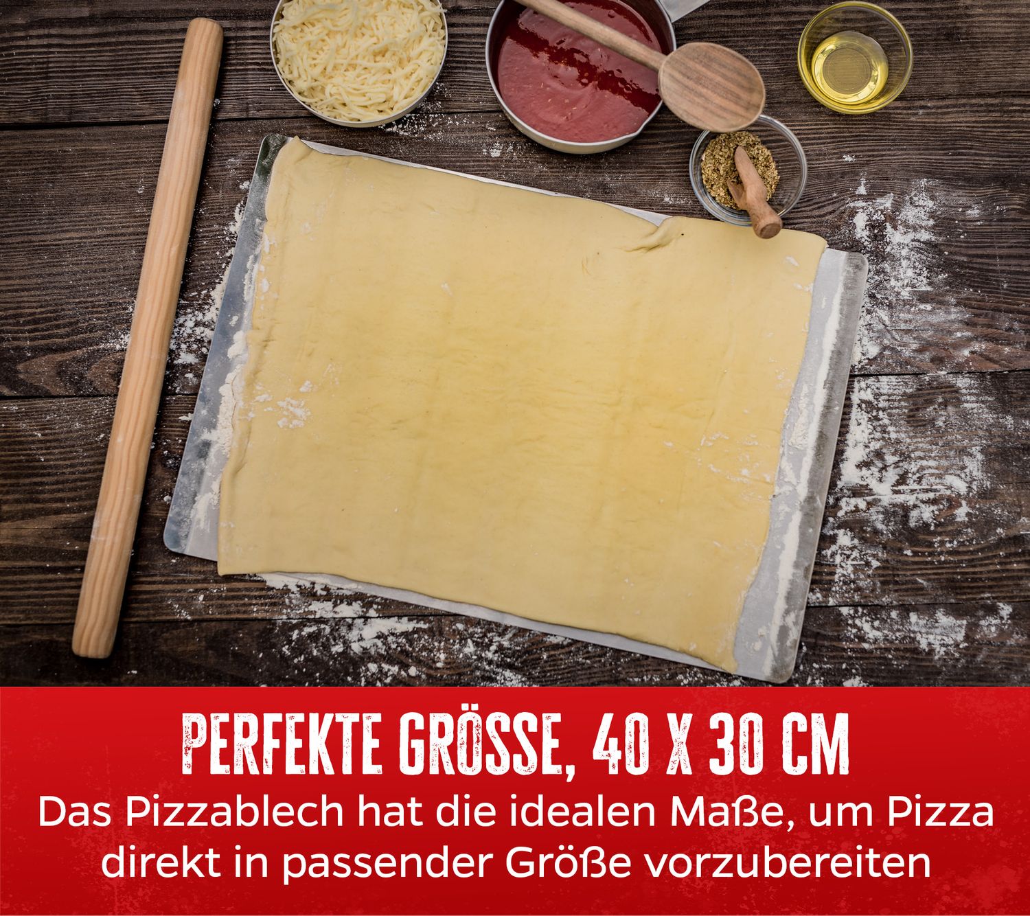 Pizzabrett rustfritt stål 40x30 cm rektangulært Grillfürst bakside