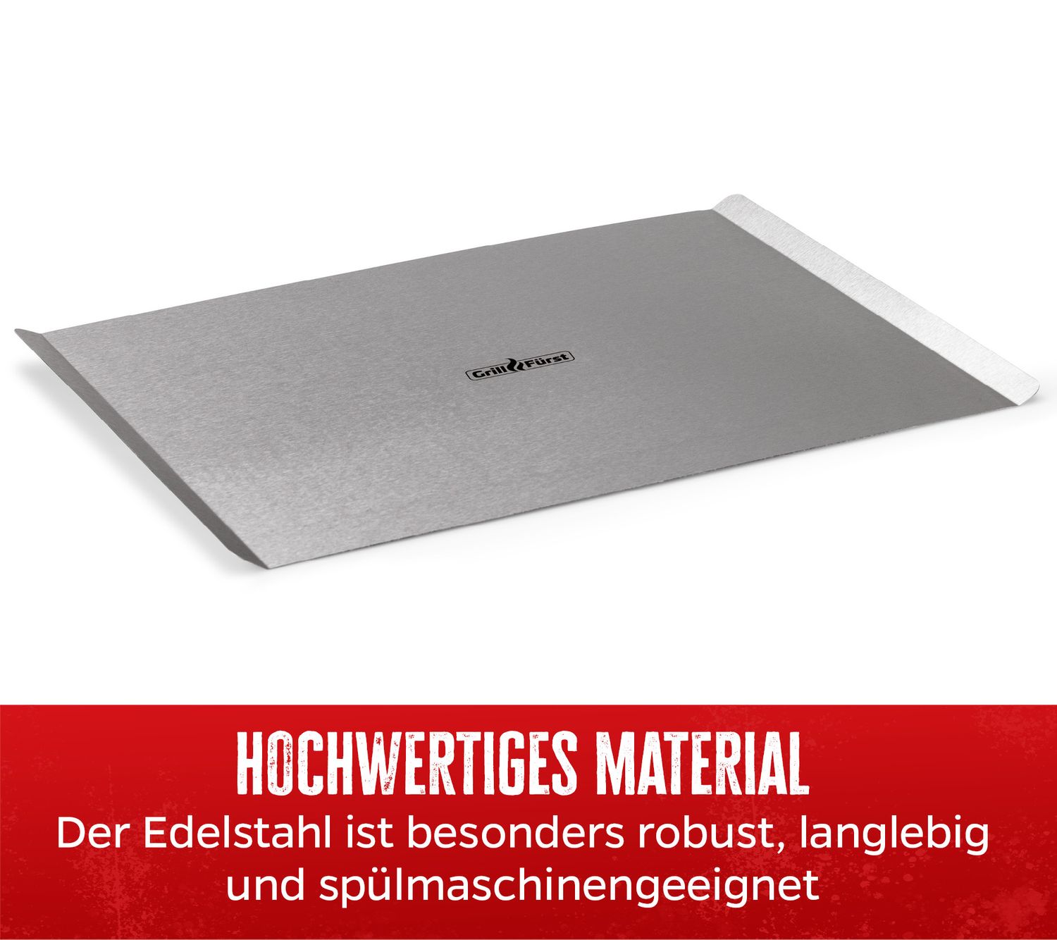Nærbilde av rustfritt stål på Pizzabrett rustfritt stål 40x30 cm rektangulært Grillfürst