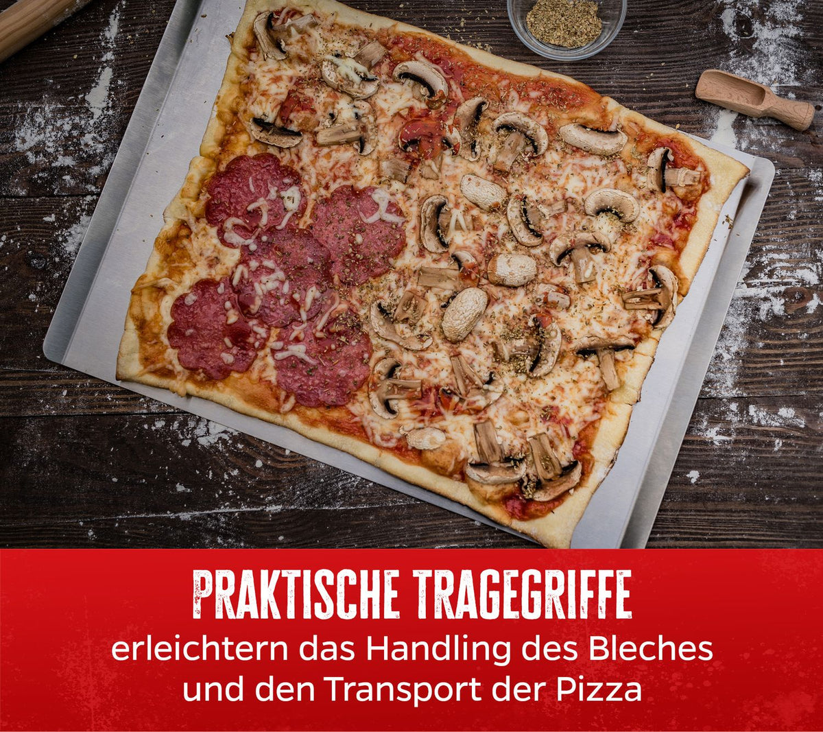 Montert Pizzabrett rustfritt stål 40x30 cm rektangulært Grillfürst på grill