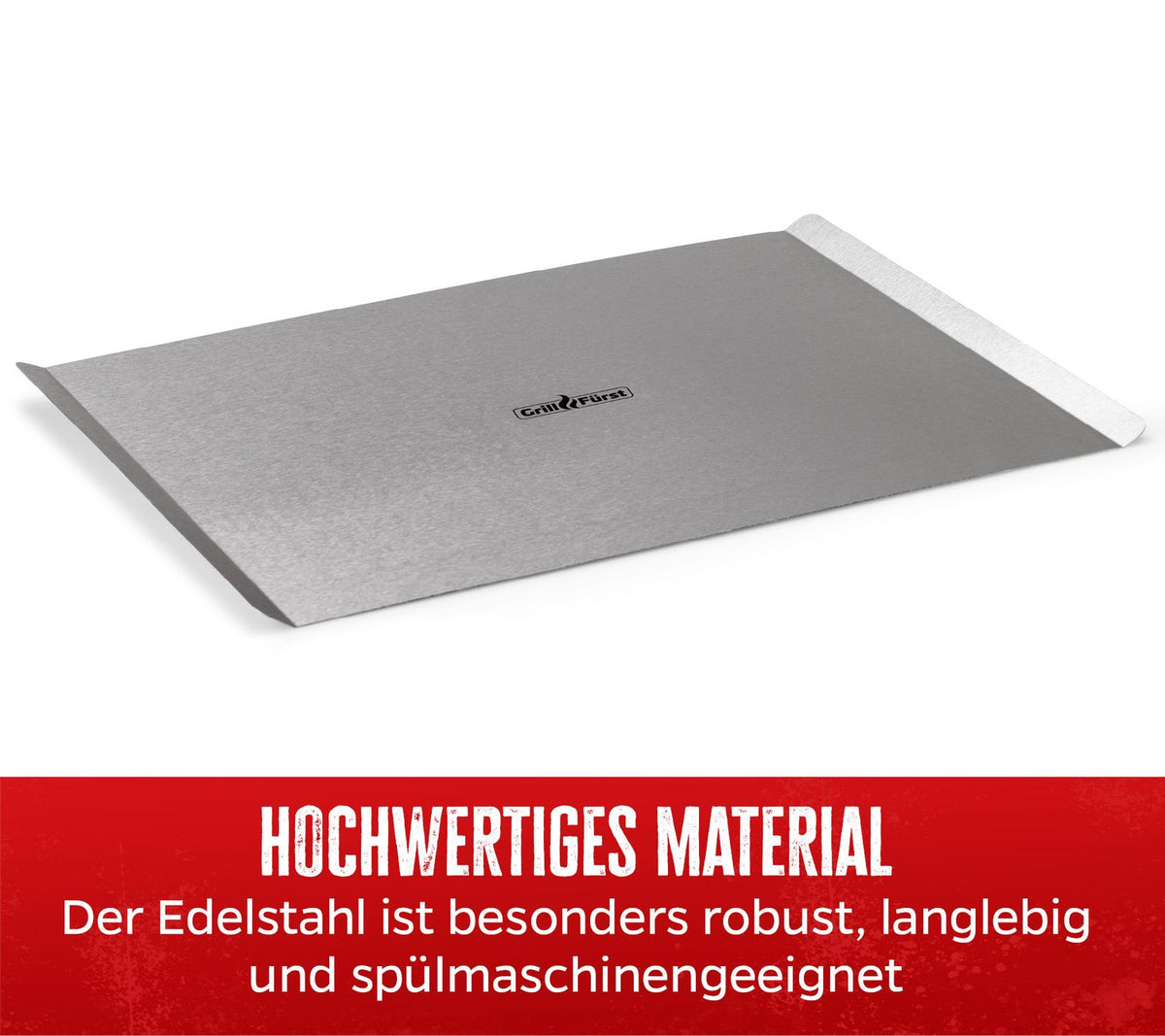 Nærbilde av rustfritt stål på Pizzabrett rustfritt stål 40x30 cm rektangulært Grillfürst