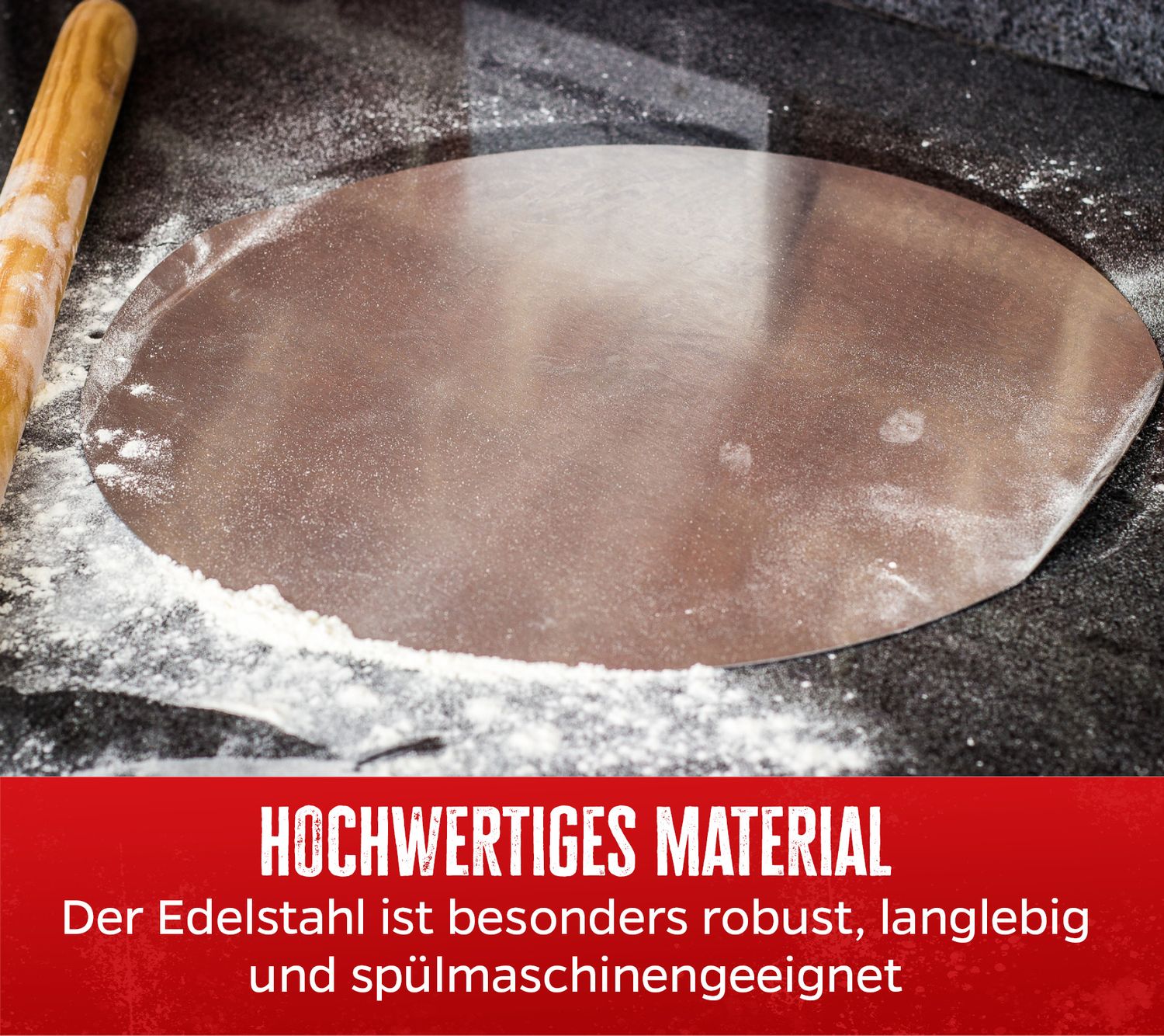Pizzabrett rustfritt stål rundt 31 cm - Grillfürst bakside
