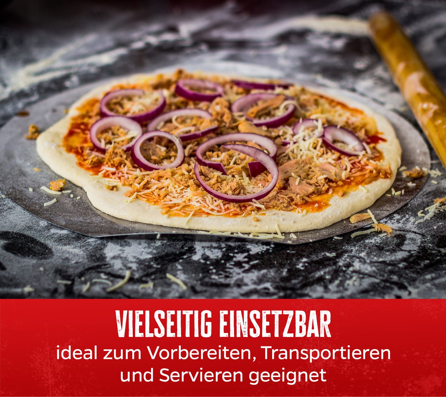 Pizzabrett rustfritt stål rundt 31 cm - Grillfürst montert