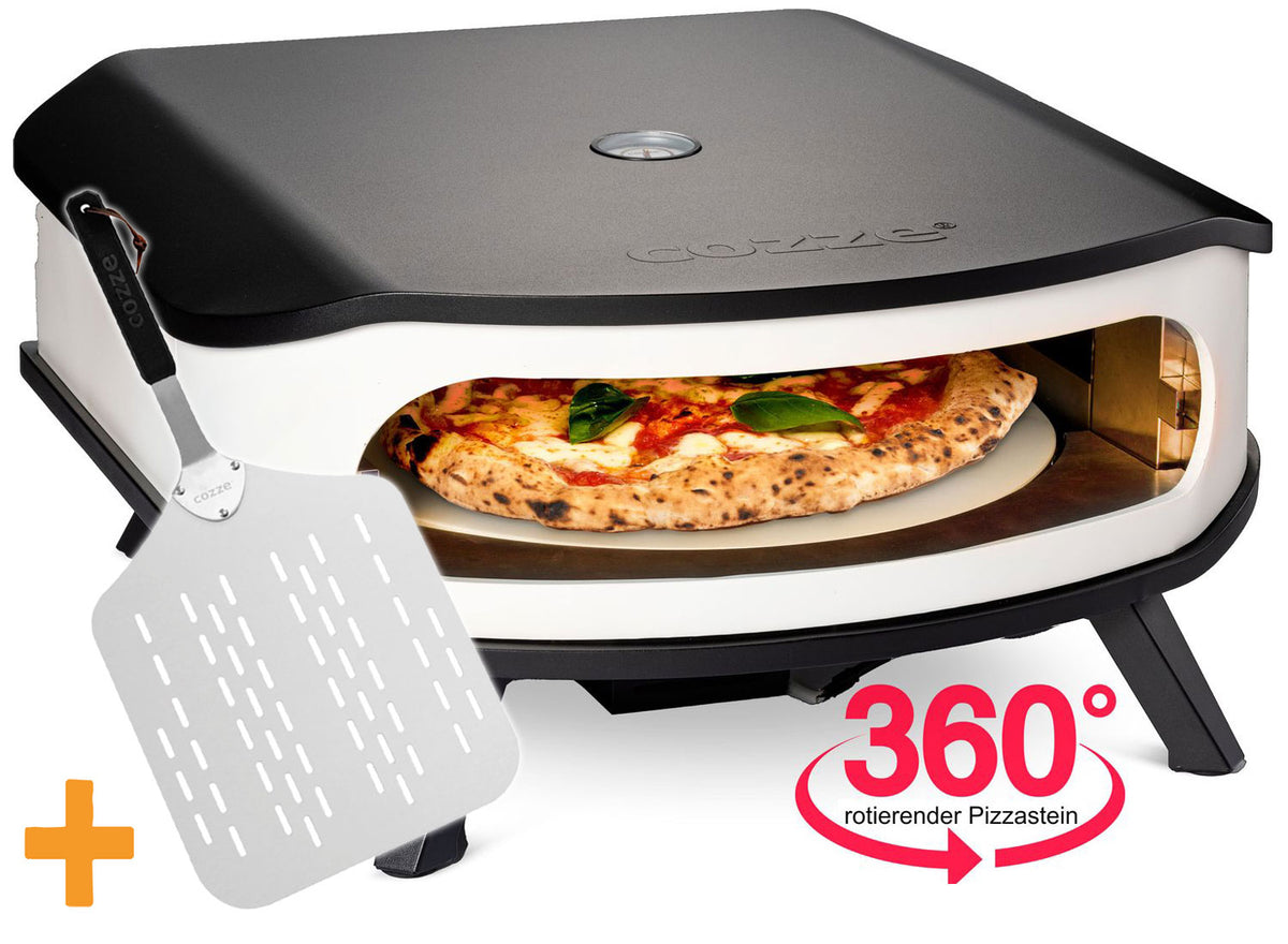 Pizzaovn gass 42,5 cm roterende pizzastein + pizzaspade - Cozze forfra