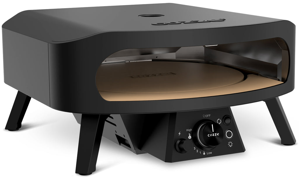 Pizzaovn gass CLASSIC Black Edition 42,5 cm 8 kW rotasjonspizzastein i bruk