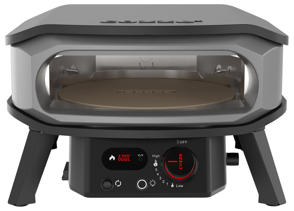 Baksiden av Pizzaovn gass PREMIUM 34 cm roterende pizzastein - Cozze