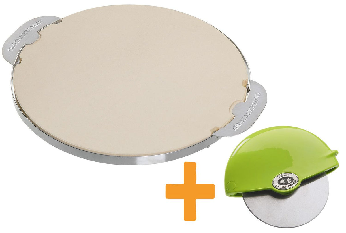 Pizzasett pizzastein Ø 32,5 cm + pizzaskjærer Outdoorchef forfra