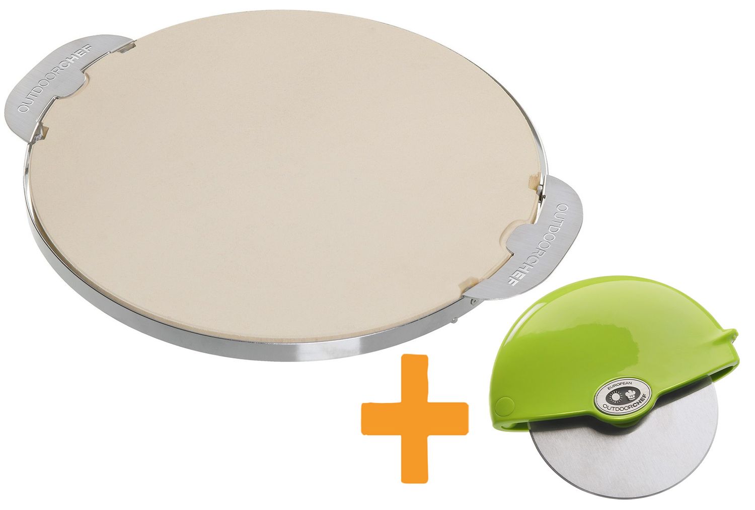 Pizzasett pizzastein Ø 32,5 cm + pizzaskjærer forfra
