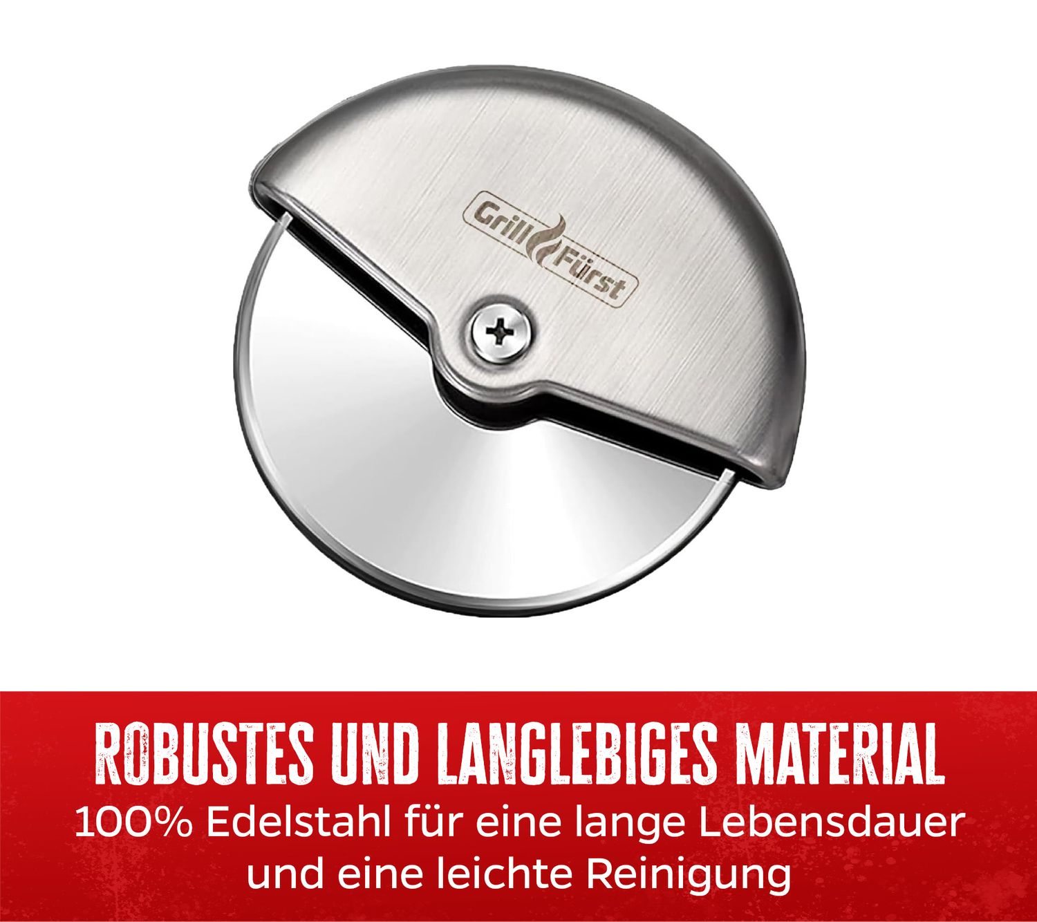 Pizzaskjærer rustfritt stål Ø 8 cm - Grillfürst nærbilde av håndtak