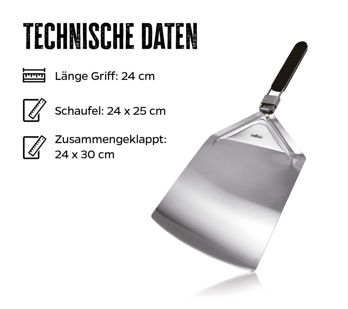 Pizzaspade rustfritt stål sammenleggbar 57 cm bakside