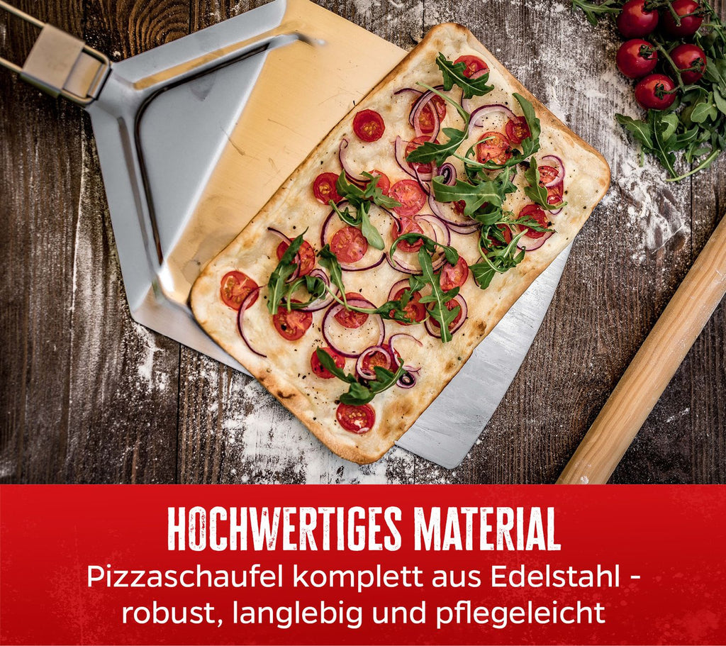 Pizzaspade rustfritt stål sammenleggbar 57 cm med åpnet håndtak