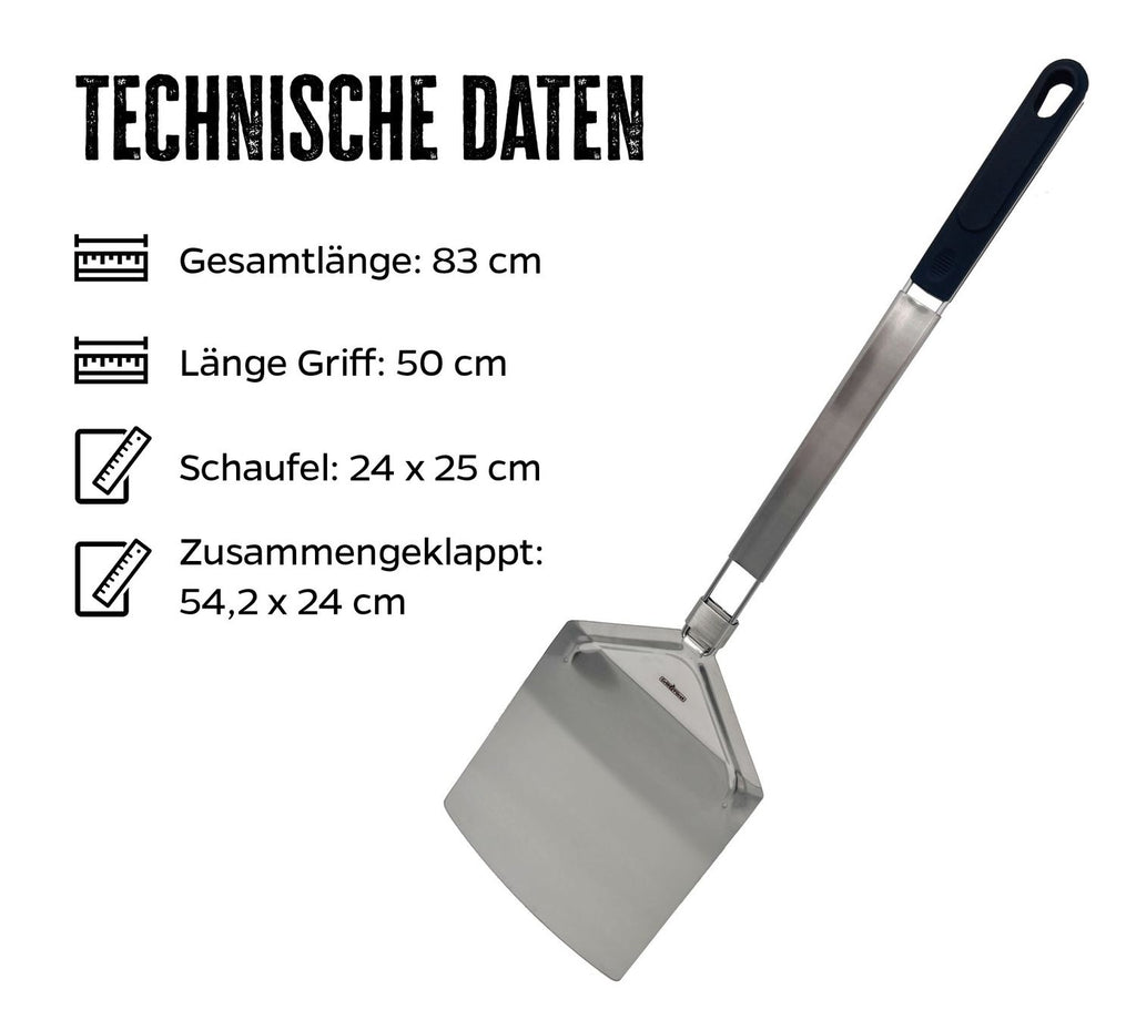 Pizzaspade XXL rustfritt stål sammenleggbar 83 cm bakside