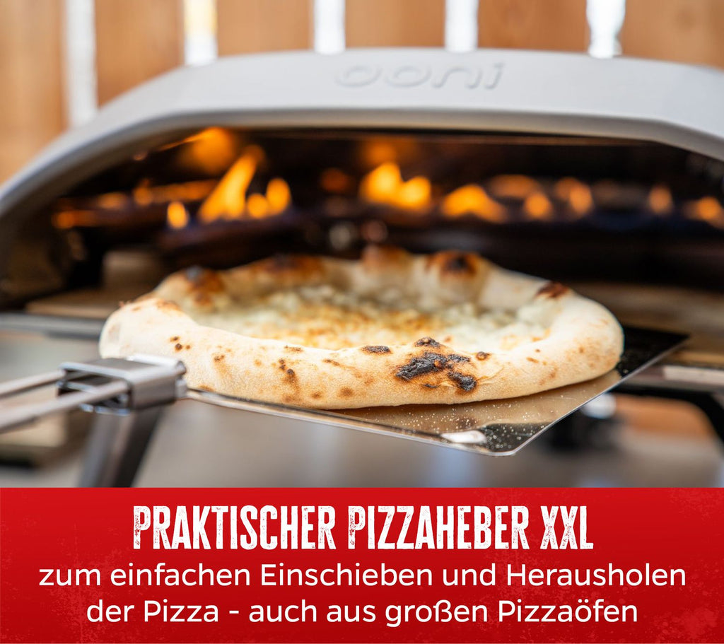 Detalj av gummiert grep på Pizzaspade XXL rustfritt stål sammenleggbar 83 cm