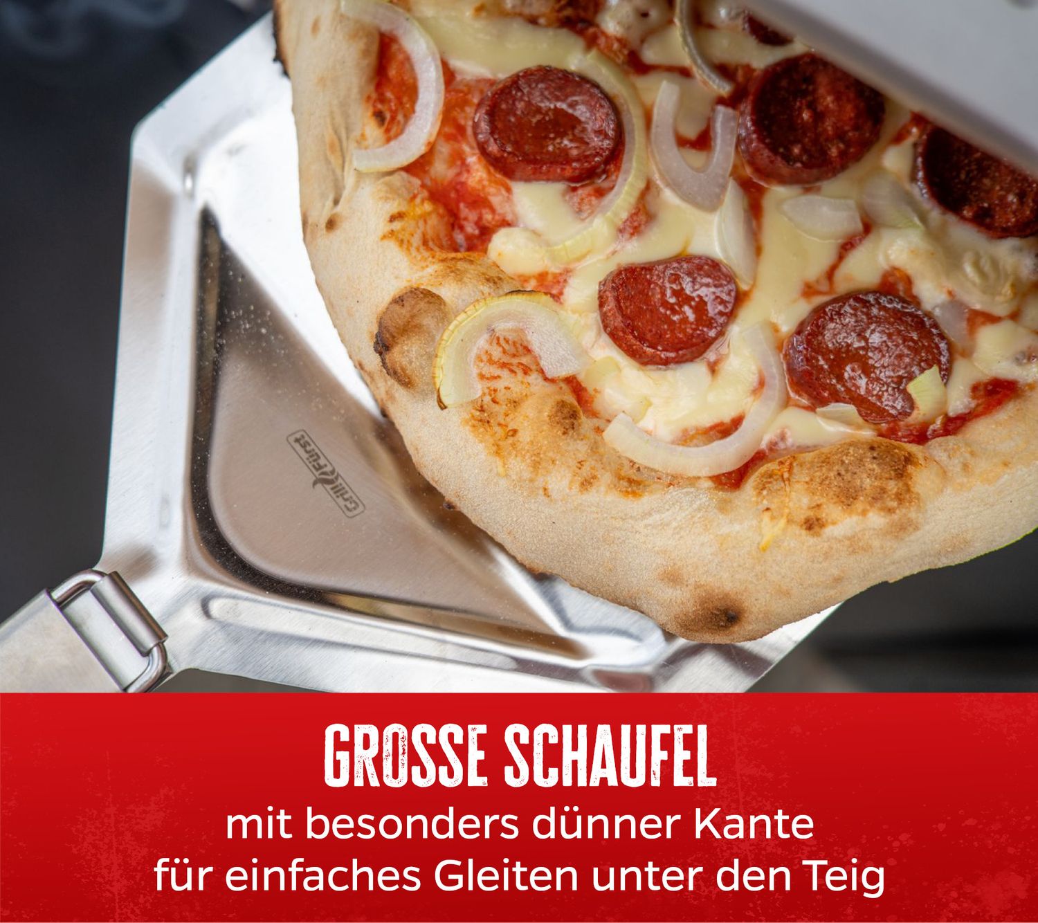 Pizzaspade XXL rustfritt stål sammenleggbar 83 cm montert og klar til bruk