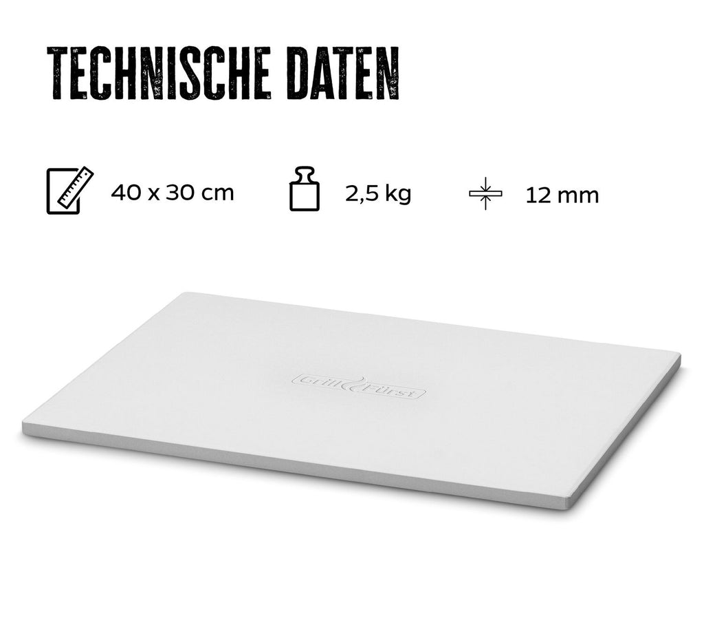 Pizzastein rektangulær 40 x 30 cm cordierit bakside