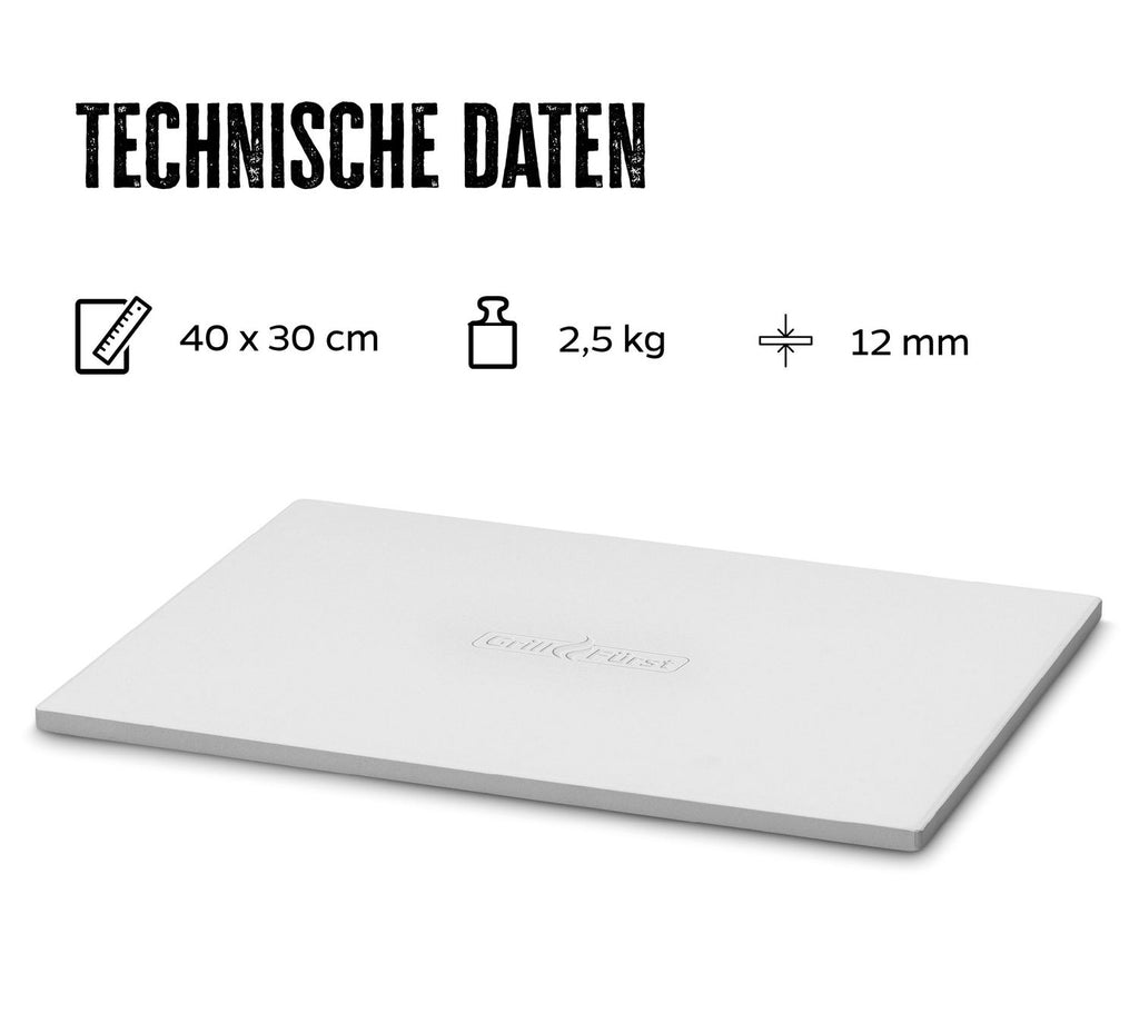 Pizzastein rektangulær 40 x 30 cm med pizzabrett bakside